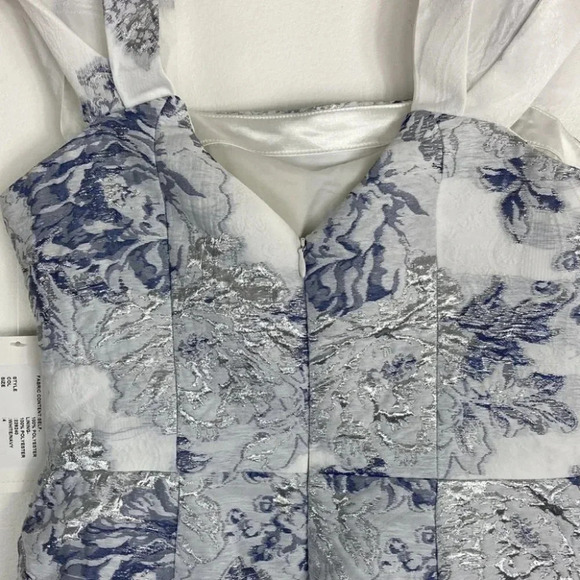 Teri Jon Dress Fit & Flare White Blue Floral Jacquard Cocktail 229240 Wedding - Picture 11 of 16